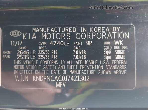 KNDPNCAC0J7421302 2018 KIA SPORTAGE Black Вид підкапотного простору