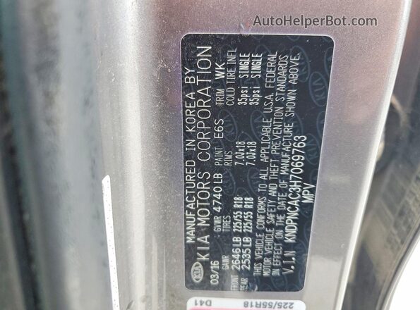 KNDPNCAC3H7069763 2017 KIA SPORTAGE Gray Vista de la etiqueta del VIN
