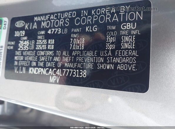 KNDPNCAC4L7773138 2020 KIA SPORTAGE Silver Vista del compartimento del motor