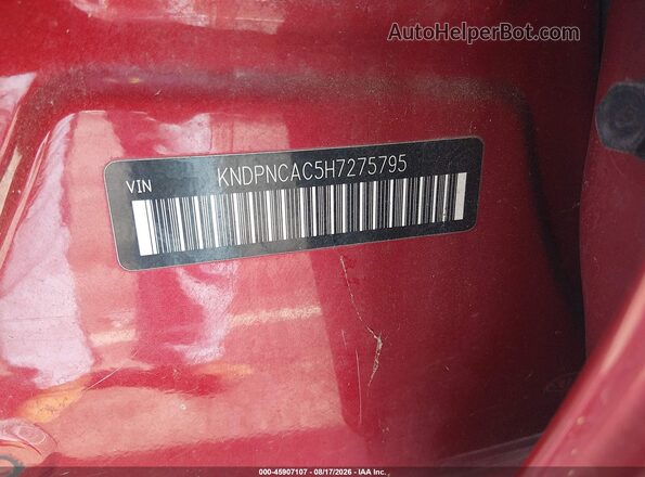 KNDPNCAC5H7275795 2017 KIA SPORTAGE Red Widok komory silnika