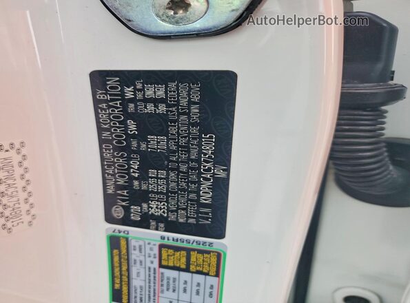KNDPNCAC5K7548015 2019 KIA SPORTAGE White VIN კოდის სტიკერის ხედი