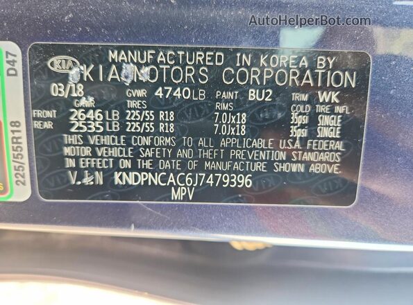 KNDPNCAC6J7479396 2018 KIA SPORTAGE Blue Engine compartment view
