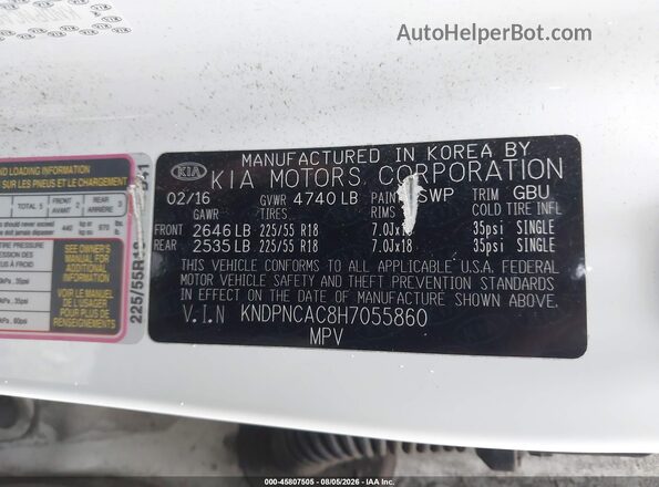 KNDPNCAC8H7055860 2017 KIA SPORTAGE White Widok komory silnika