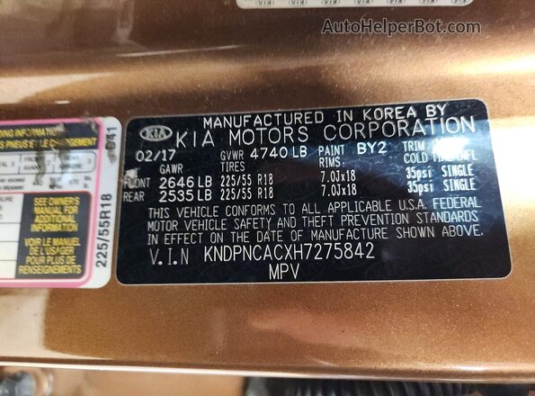 KNDPNCACXH7275842 2017 KIA SPORTAGE Brown Vista interior de 360 grados