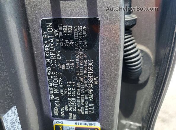KNDPR3A63H7159901 2017 KIA SPORTAGE Gray VIN sticker view