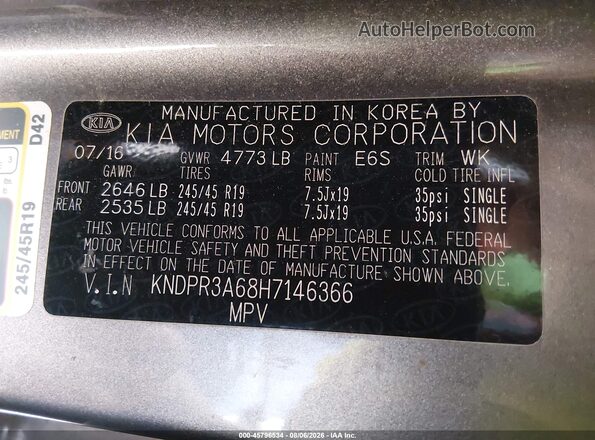 KNDPR3A68H7146366 2017 KIA SPORTAGE Gray Вид підкапотного простору