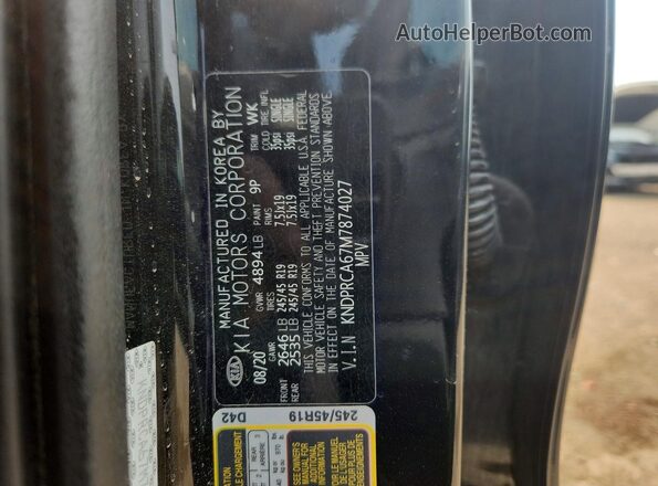 KNDPRCA67M7874027 2021 KIA SPORTAGE Black VIN կոդի պիտակի տեսք