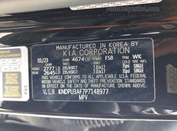 KNDPU3AF7P7148977 2023 KIA SPORTAGE Black სალონის 360-გრადუსიანი ხედი