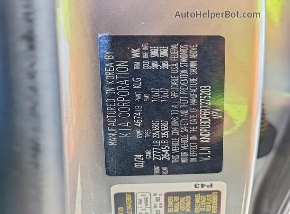 KNDPU3DF6R7275203 2023 KIA SPORTAGE Gray Widok naklejki z numerem VIN