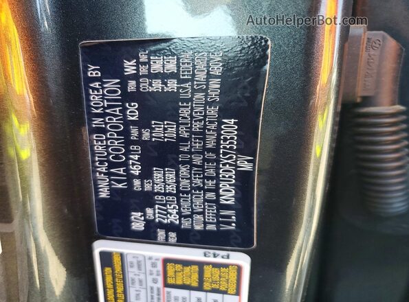 KNDPU3DFXS7353004 2025 KIA SPORTAGE Gray Вид наклейки з VIN-кодом