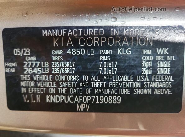 KNDPUCAF0P7190889 2023 KIA SPORTAGE Silver Widok naklejki z numerem VIN
