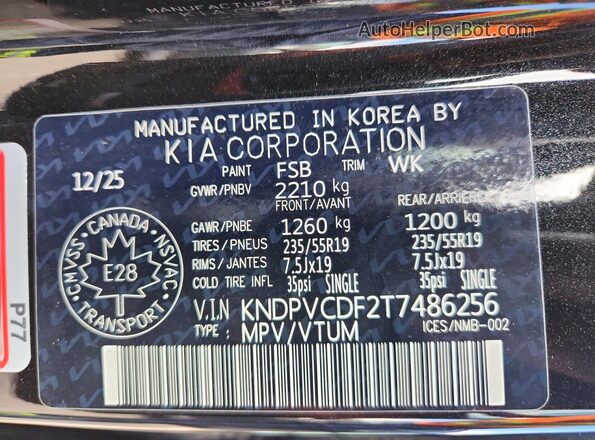 KNDPVCDF2T7486256 2026 KIA SPORTAGE Black VIN sticker view
