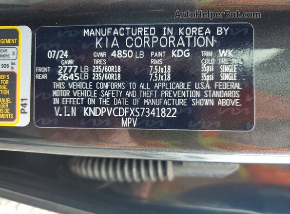 KNDPVCDFXS7341822 2025 KIA SPORTAGE Gray VIN კოდის სტიკერის ხედი