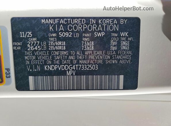 KNDPVDDG4T7332503 2026 KIA SPORTAGE White 360 interior view