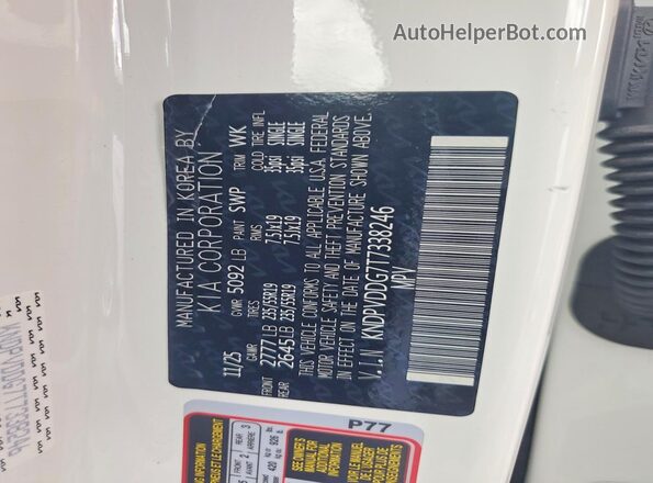 KNDPVDDG7T7338246 2026 KIA SPORTAGE White VIN sticker view