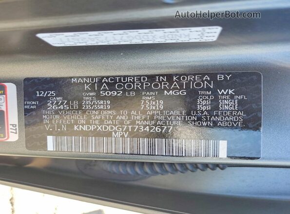 KNDPXDDG7T7342677 2026 KIA SPORTAGE Gray VIN կոդի պիտակի տեսք