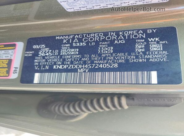 KNDPZDDH4S7240528 2025 KIA SPORTAGE Green VIN sticker view