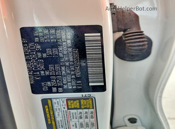 KNDRH4JG0S5391143 2025 KIA SORENTO White Vista de la etiqueta del VIN