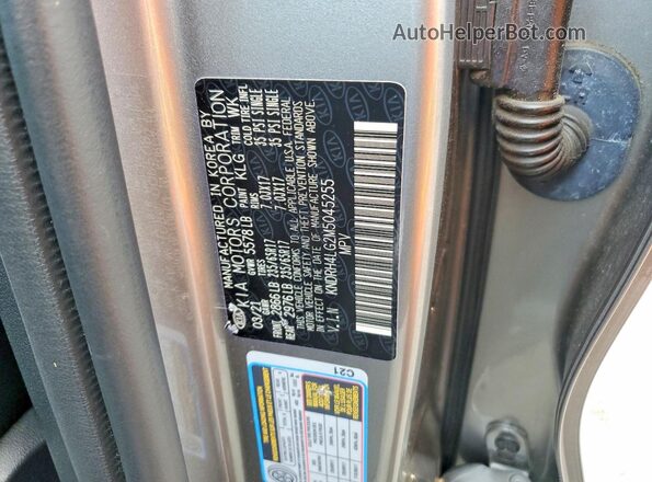 KNDRH4LG2M5045255 2021 KIA SORENTO Gray VIN კოდის სტიკერის ხედი