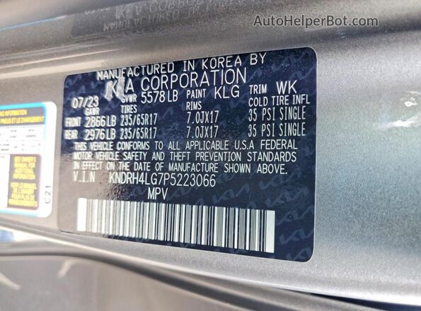 KNDRH4LG7P5223066 2023 KIA SORENTO Gray Vista de la etiqueta del VIN