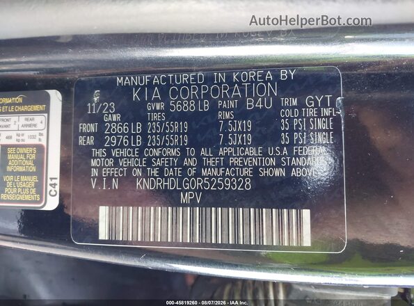 KNDRHDLG0R5259328 2024 KIA SORENTO HYBRID Black Widok komory silnika