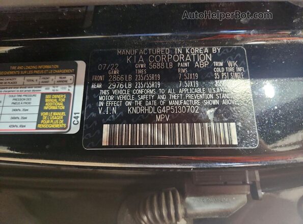 KNDRHDLG4P5130702 2023 KIA SORENTO Black Widok naklejki z numerem VIN