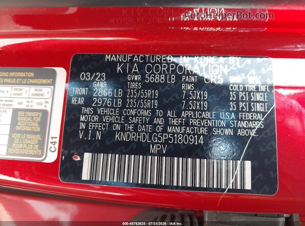 KNDRHDLG5P5180914 2023 KIA SORENTO HYBRID Red Engine compartment view