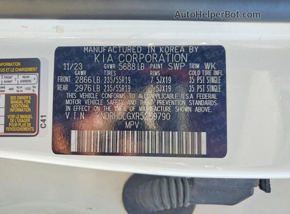 KNDRHDLGXR5259790 2024 KIA SORENTO White Вид наклейки з VIN-кодом
