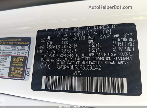 KNDRMDLG3P5139242 2023 KIA SORENTO HYBRID White Вид підкапотного простору