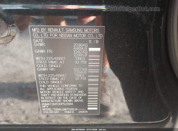 KNMAT2MT0HP521184 2017 NISSAN ROGUE Black Vista del compartimento del motor