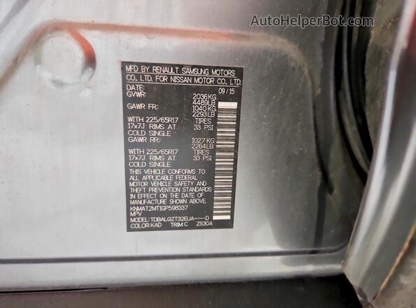 KNMAT2MT1GP598337 2016 NISSAN ROGUE Gray Widok naklejki z numerem VIN