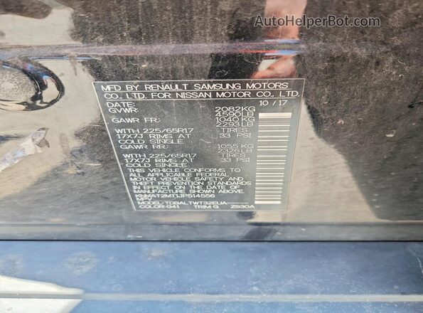 KNMAT2MT1JP514556 2018 NISSAN ROGUE Черный Вид наклейки с VIN-кодом