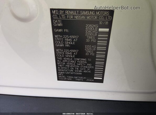 KNMAT2MT1KP511688 2019 NISSAN ROGUE White Вид підкапотного простору
