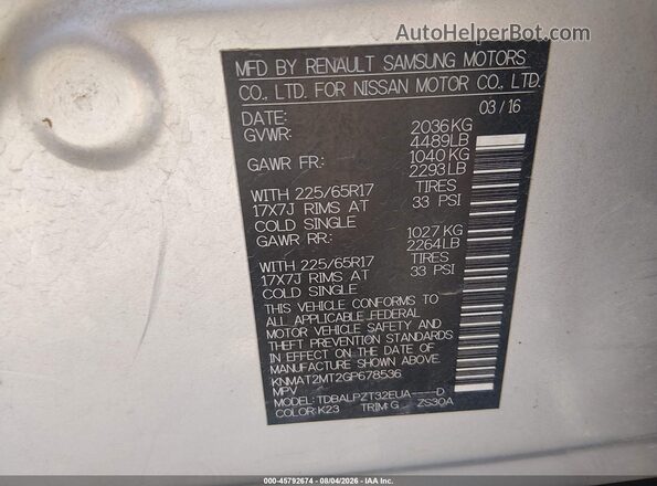 KNMAT2MT2GP678536 2016 NISSAN ROGUE Silver Engine compartment view