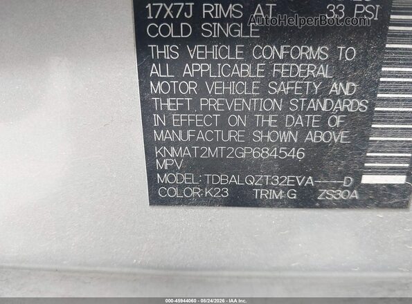 KNMAT2MT2GP684546 2016 NISSAN ROGUE Silver Widok komory silnika