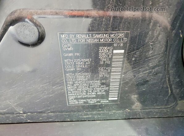 KNMAT2MT2HP511336 2017 NISSAN ROGUE Black VIN კოდის სტიკერის ხედი