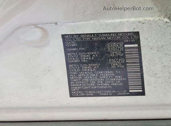 KNMAT2MT3GP595875 2016 NISSAN ROGUE White Widok komory silnika