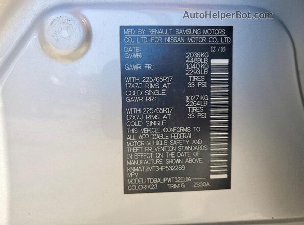 KNMAT2MT3HP532289 2017 NISSAN ROGUE Silver 360 interior view