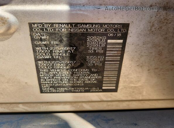 KNMAT2MT3JP602413 2018 NISSAN ROGUE Silver Widok naklejki z numerem VIN