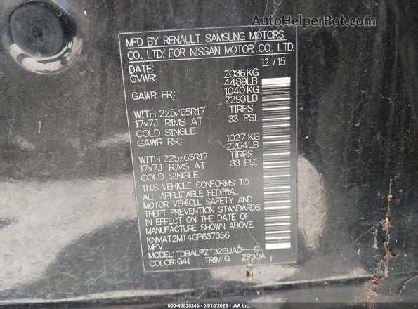 KNMAT2MT4GP637356 2016 NISSAN ROGUE Black Engine compartment view