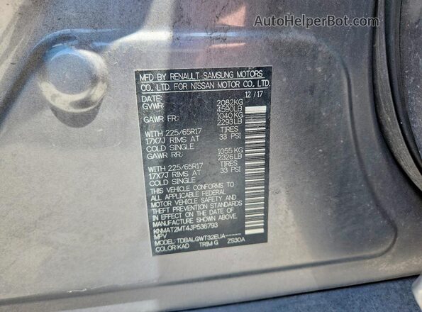 KNMAT2MT4JP536793 2018 NISSAN ROGUE Silver VIN կոդի պիտակի տեսք