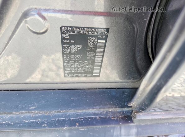 KNMAT2MT5JP582827 2018 NISSAN ROGUE Gray VIN კოდის სტიკერის ხედი