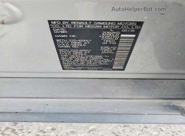 KNMAT2MT5KP546475 2019 NISSAN ROGUE Silver Вид наклейки з VIN-кодом