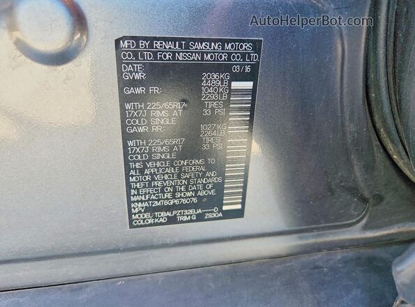 KNMAT2MT6GP676076 2016 NISSAN ROGUE Gray 