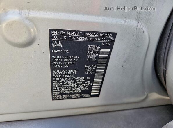 KNMAT2MT6HP537888 2017 NISSAN ROGUE Silver Widok wnętrza 360 stopni