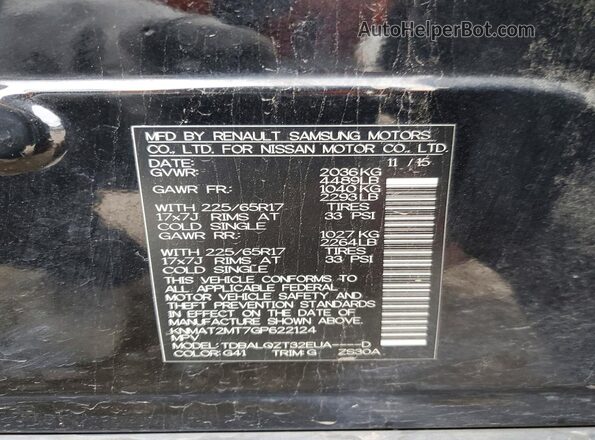 KNMAT2MT7GP622124 2016 NISSAN ROGUE Black Widok komory silnika
