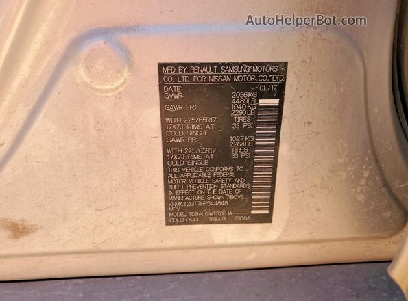 KNMAT2MT7HP544848 2017 NISSAN ROGUE Silver Vista interior de 360 grados