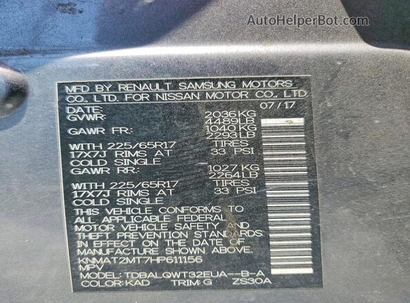 KNMAT2MT7HP611156 2017 NISSAN ROGUE Gray Engine compartment view
