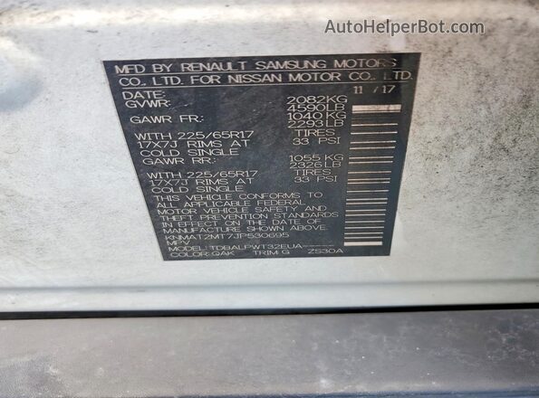 KNMAT2MT7JP530695 2018 NISSAN ROGUE White VIN sticker view