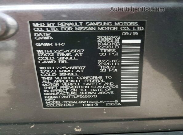 KNMAT2MT7LP516878 2020 NISSAN ROGUE Silver 360 interior view